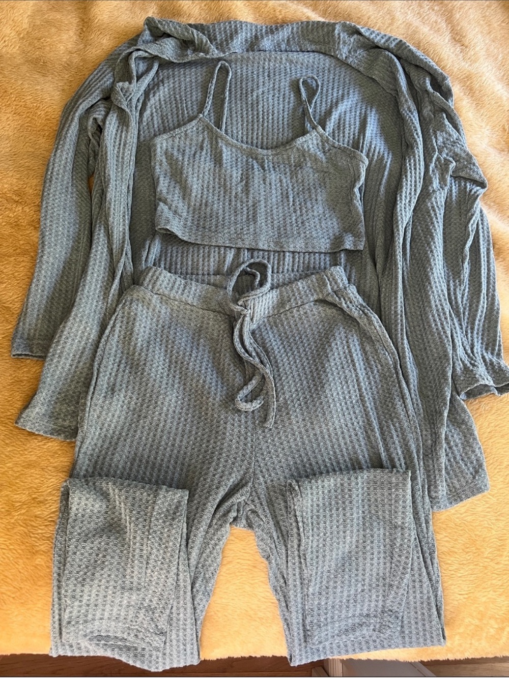 SHEIN • Women’s XS • Cozy Waffle Knit 3-Piece Loungewear/Pj Set • Green